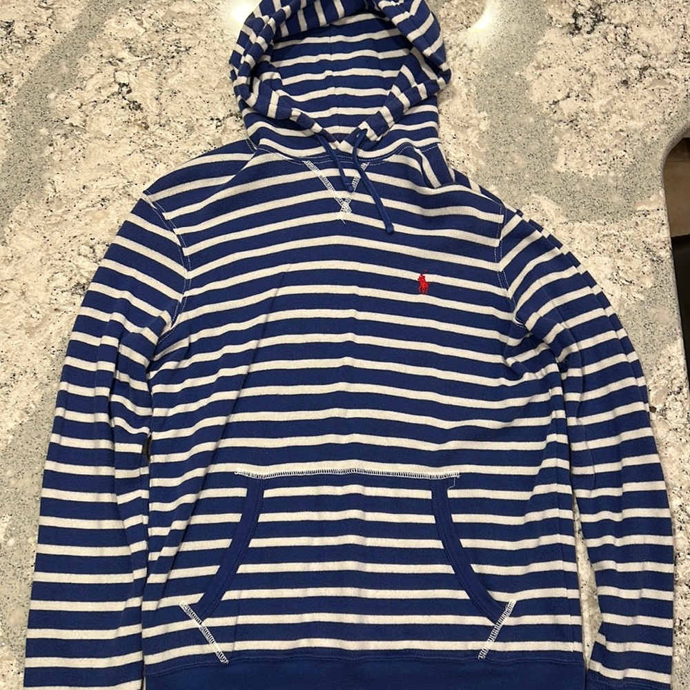 Blue and while Polo Ralph Lauren lightweight hoodie. Size medium.